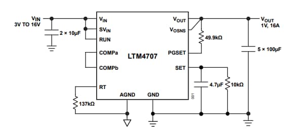 Schéma du circuit d'application - Analog Devices Inc. LTM4707  Régulateurs µModule Silent Switcher 3 